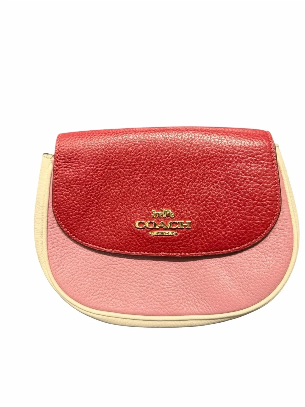 COACH Pebbled Leather Colorblock Crossbody Bag in Red/Pink/Cream